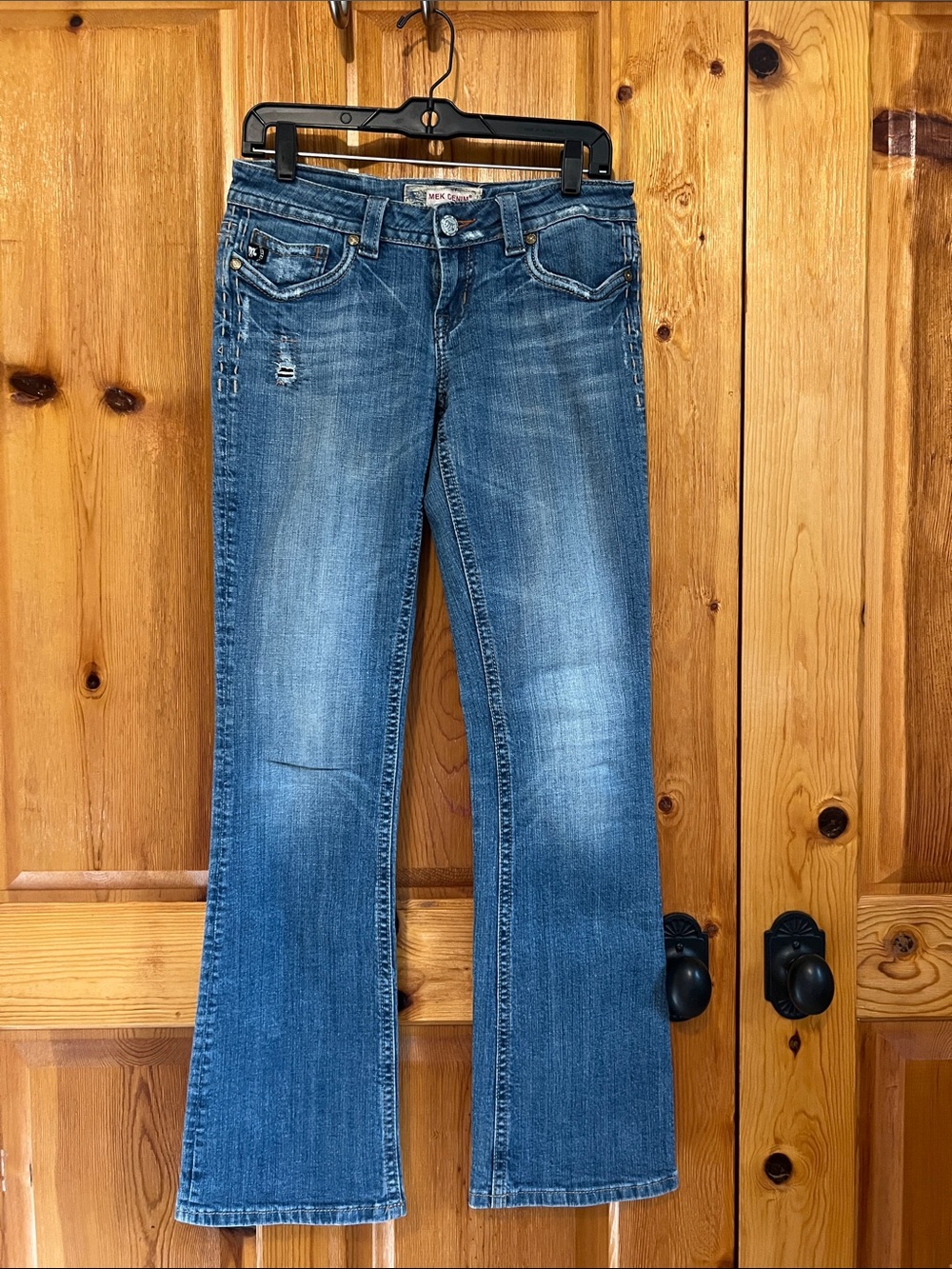 MEK Women's Blue Flare Jeans with Light Fade